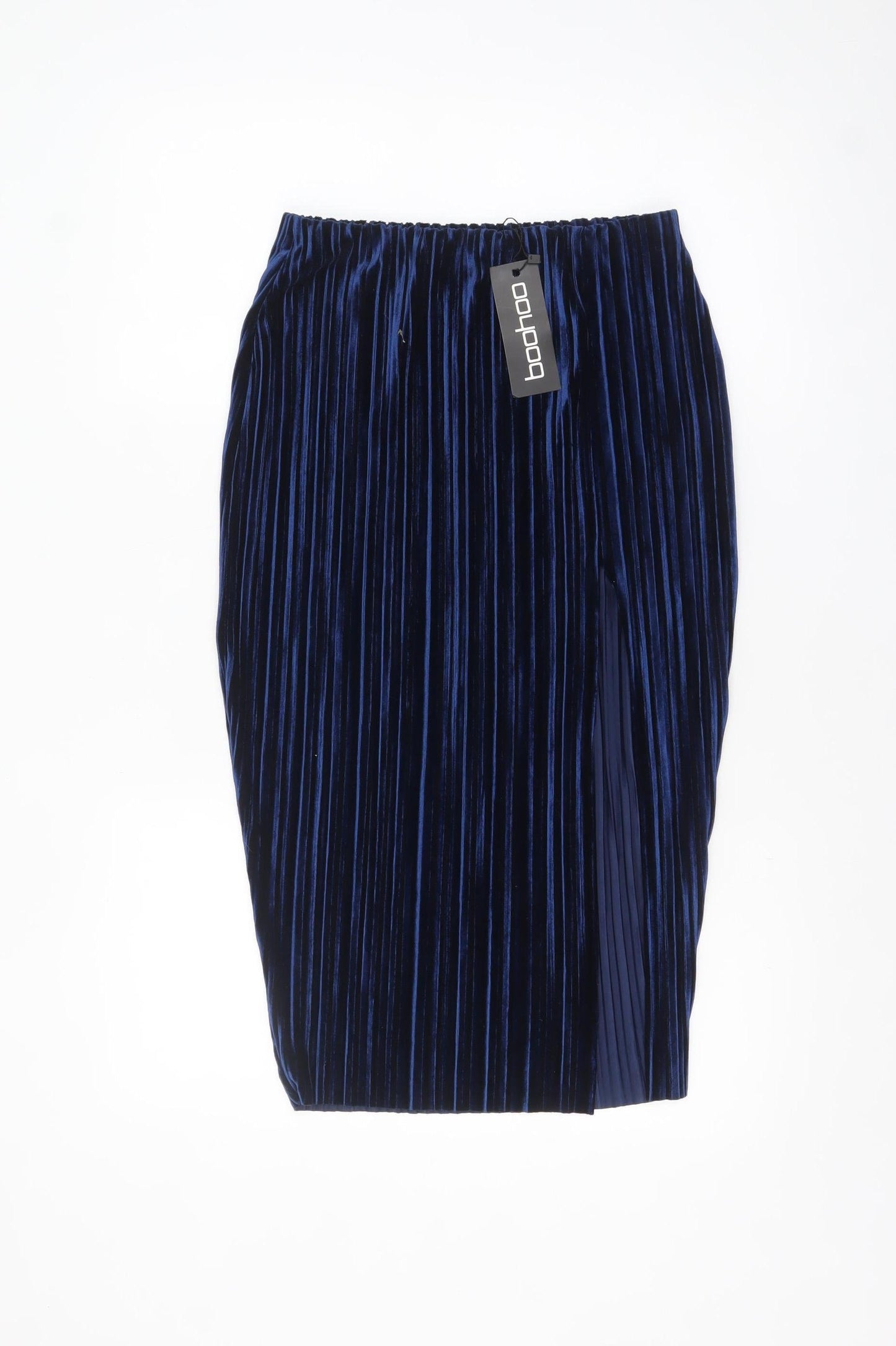 Boohoo Women’s Blue Velvet Pleated Midi Skirt Size 12