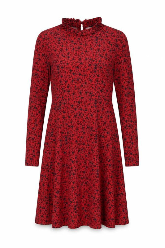New Look Women Red Floral A-Line Dress Size 10 Long Sleeve