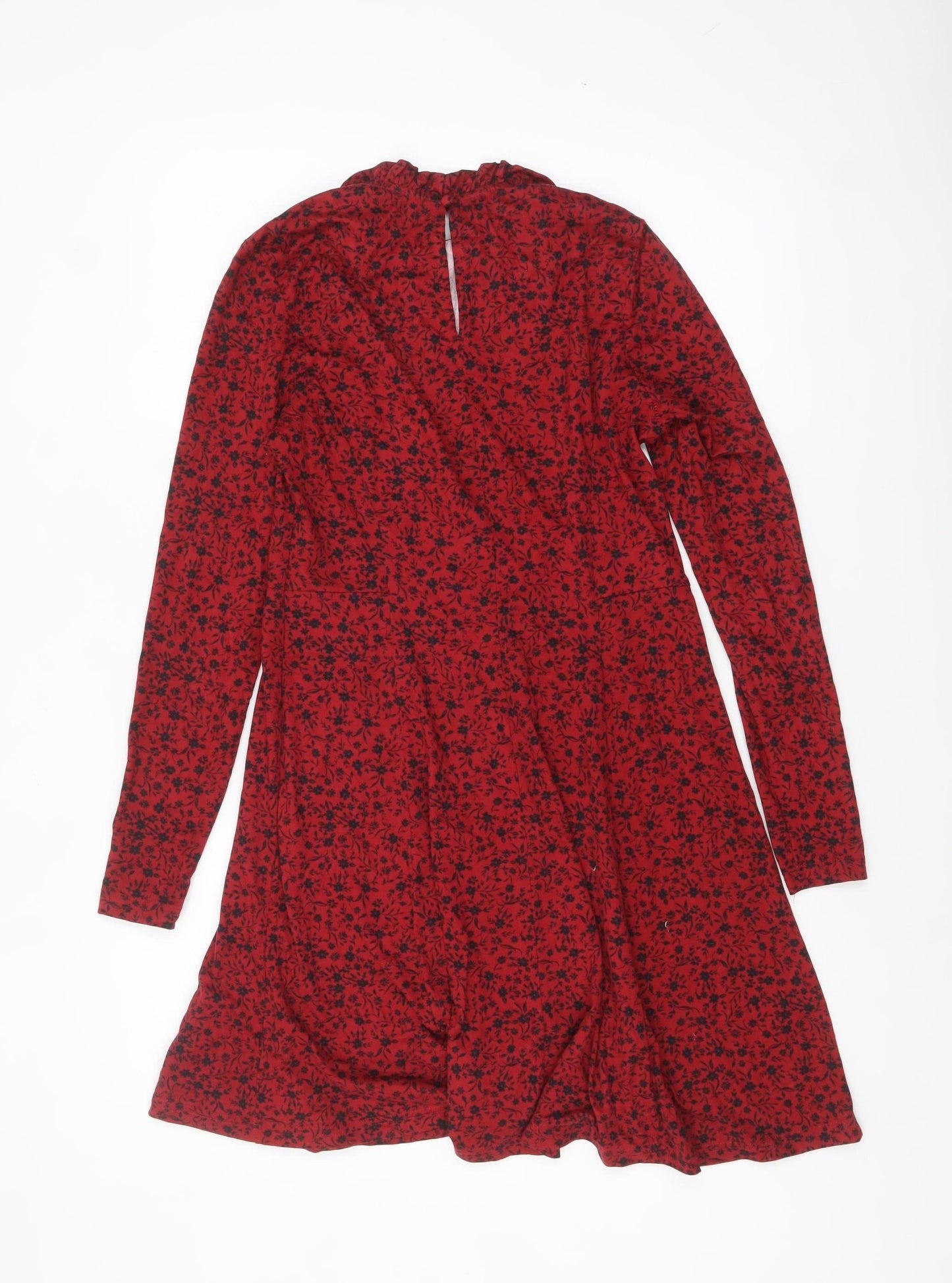 New Look Women Red Floral A-Line Dress Size 10 Long Sleeve