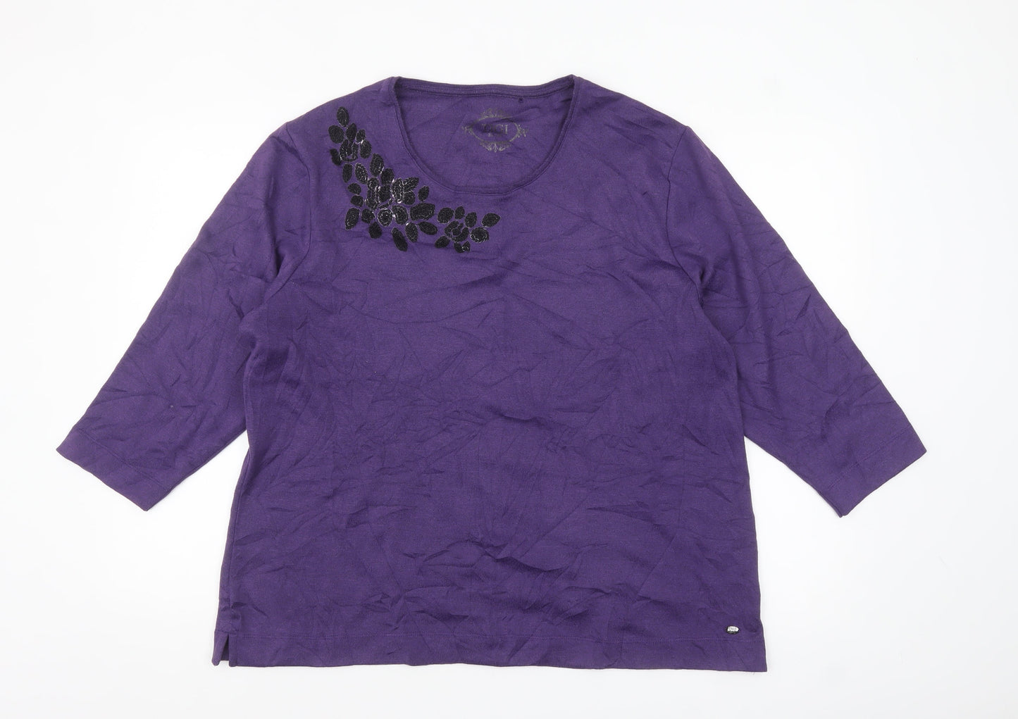 TIGI Women Purple 22/24 Embellished 3/4 Sleeve T-Shirt