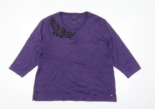 TIGI Women Purple 22/24 Embellished 3/4 Sleeve T-Shirt
