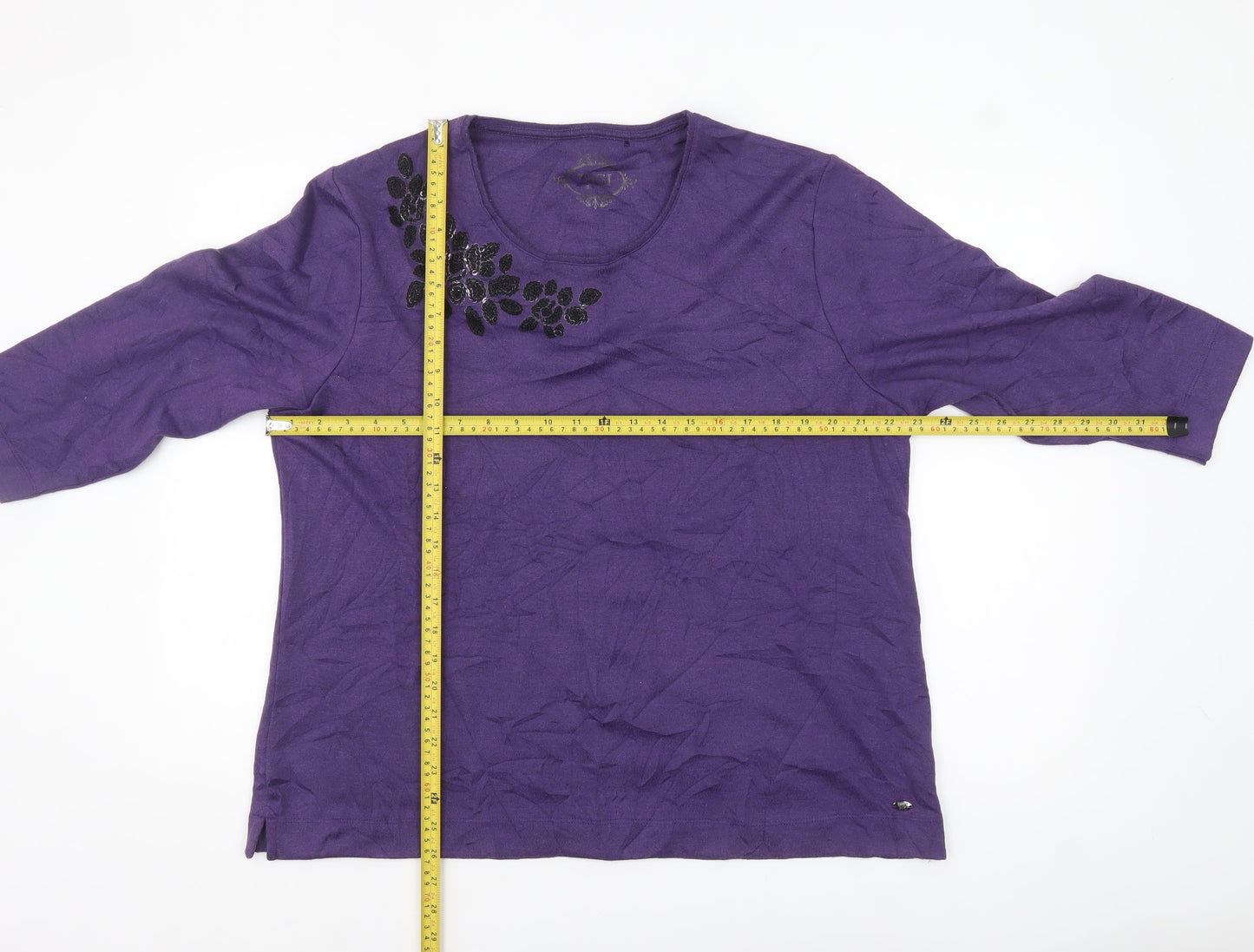 TIGI Women Purple 22/24 Embellished 3/4 Sleeve T-Shirt