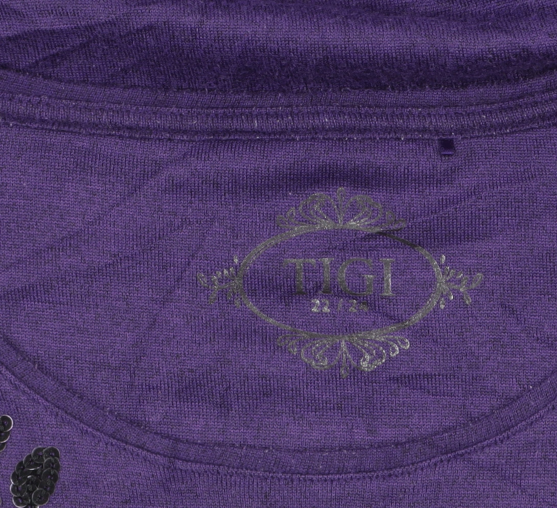 TIGI Women Purple 22/24 Embellished 3/4 Sleeve T-Shirt
