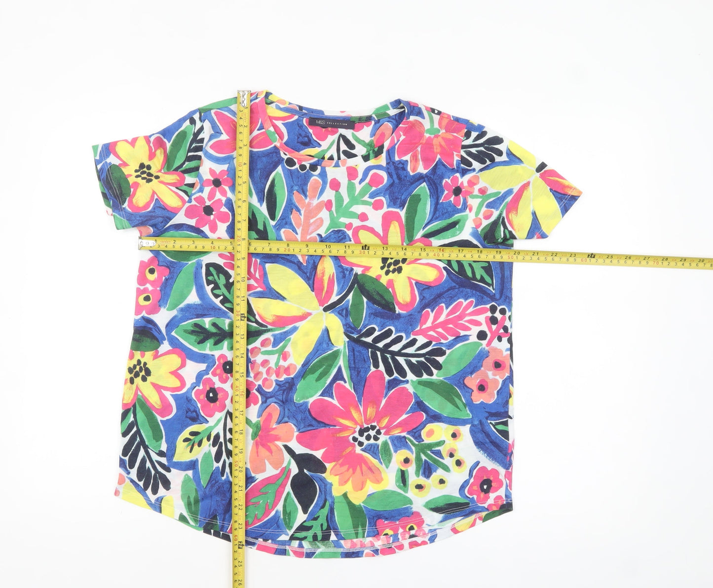 Marks and Spencer Womens Blue Mix Floral T-Shirt UK 14 Short Sleeve