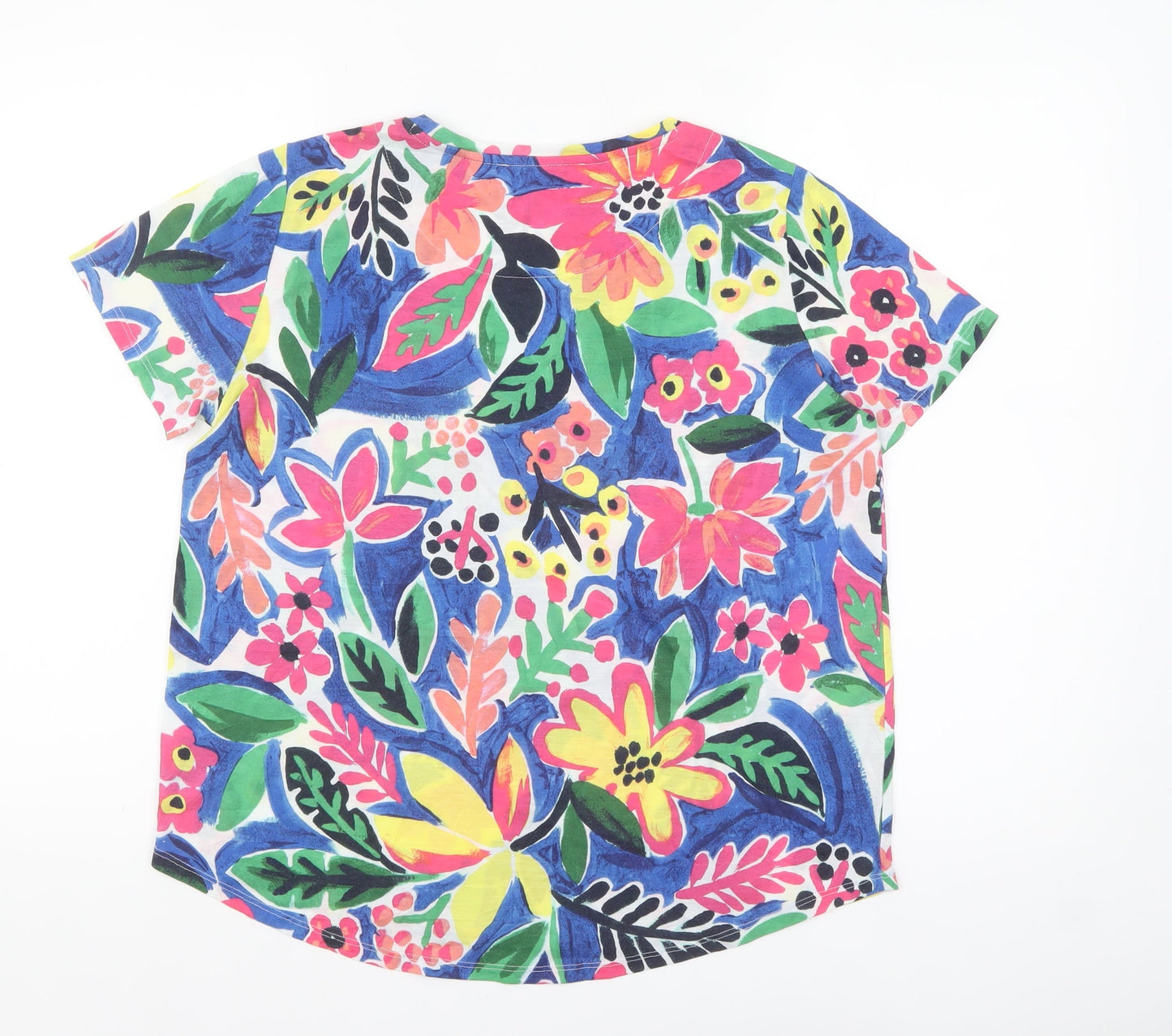 Marks and Spencer Womens Blue Mix Floral T-Shirt UK 14 Short Sleeve