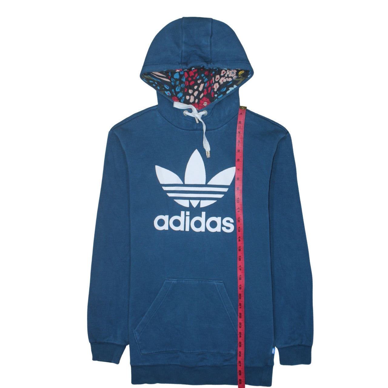 Adidas Women Blue Floral Hood Lined Pullover Hoodie Size 8