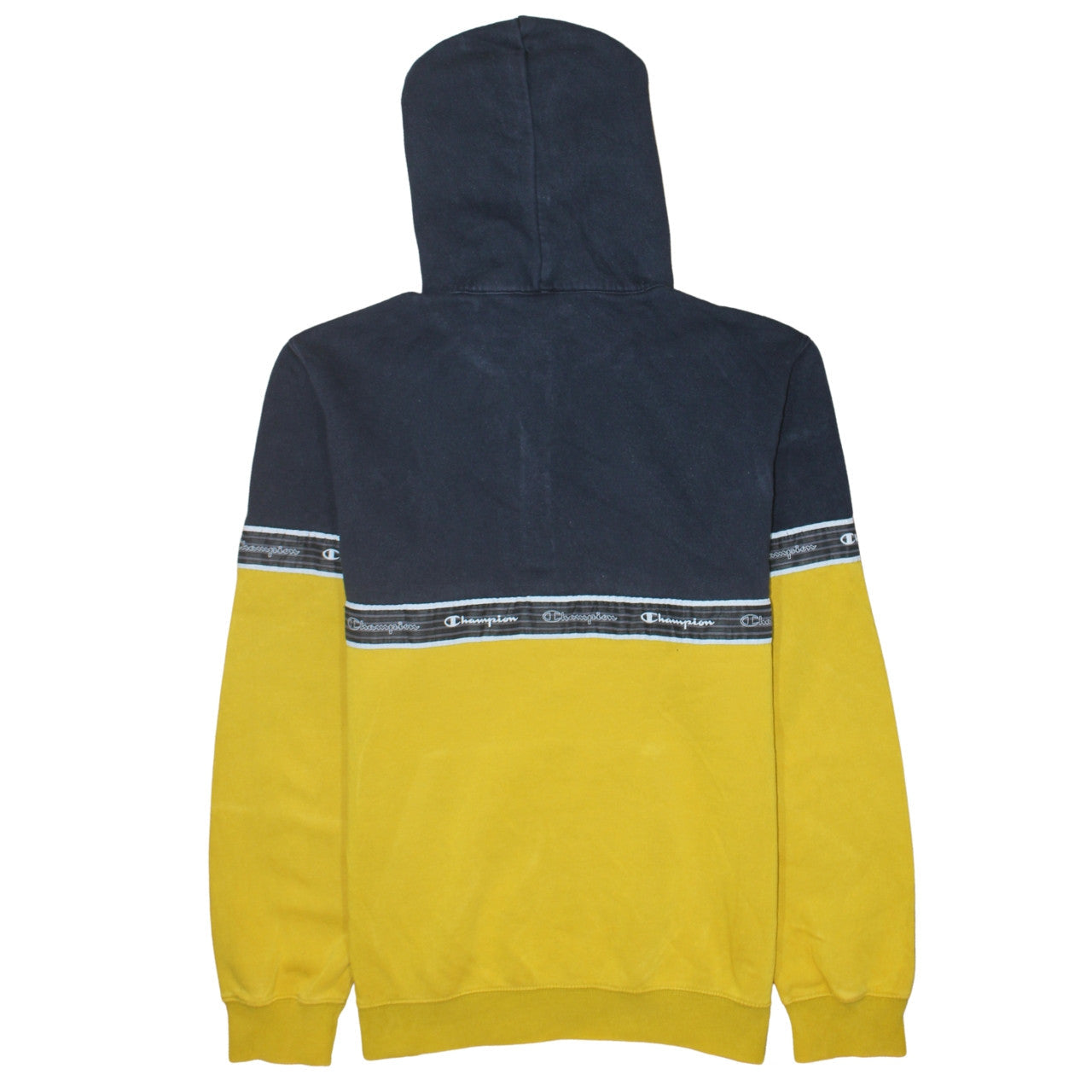 Champion Men's Blue Yellow 1/2 Zip Hoodie Large Logo Fleece
