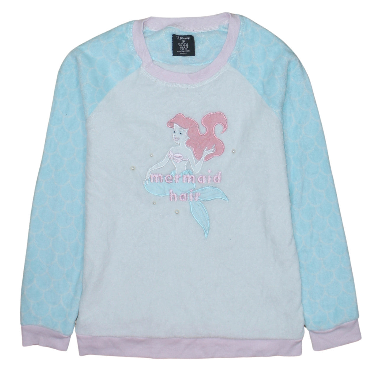 Disney Women Blue Fleece Ariel Mermaid Long Sleeve Nightshirt Size 12-14
