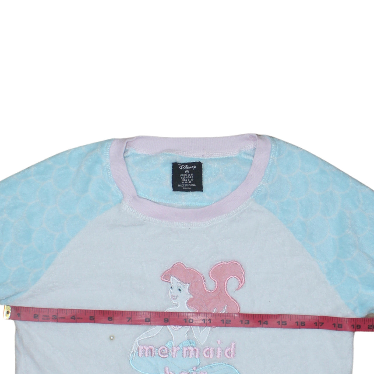Disney Women Blue Fleece Ariel Mermaid Long Sleeve Nightshirt Size 12-14