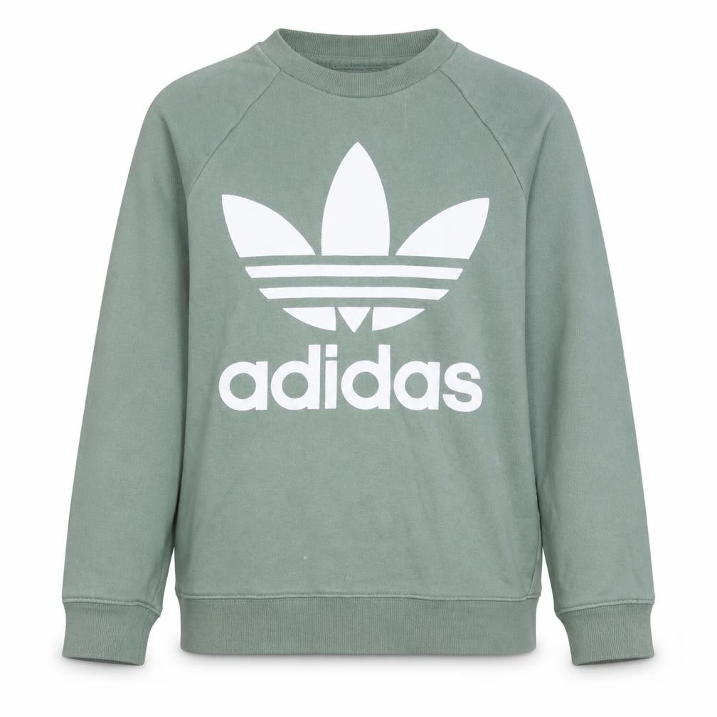 Adidas Women Khaki Green Crew Neck Sweatshirt Size 10 Relaxed Fit