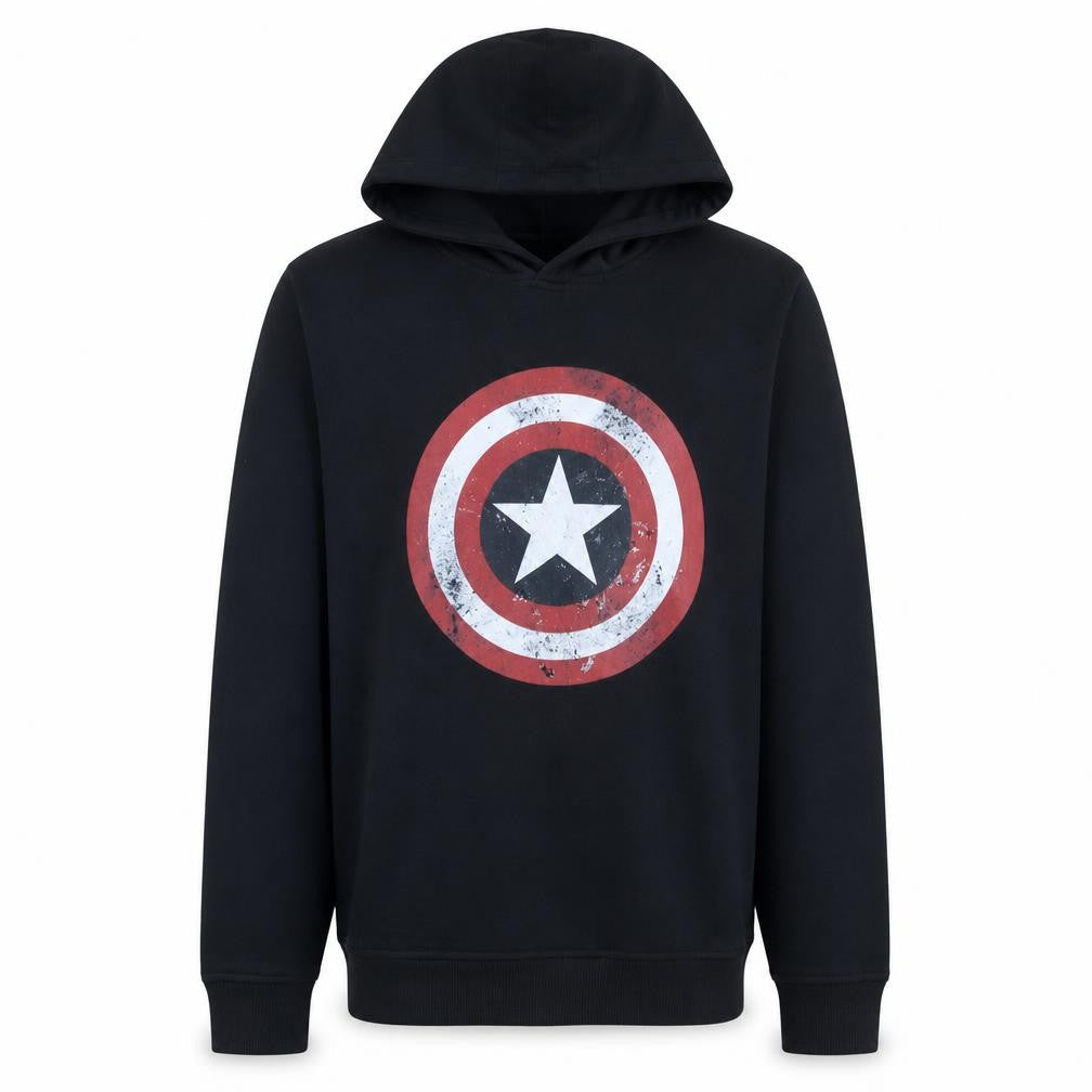 Marvel Men’s Black XL Pullover Hoodie Captain America Logo