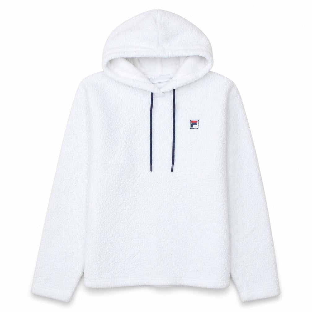 Fila Womens White L Pullover Hoodie Fleece Polyester Sweatshirt