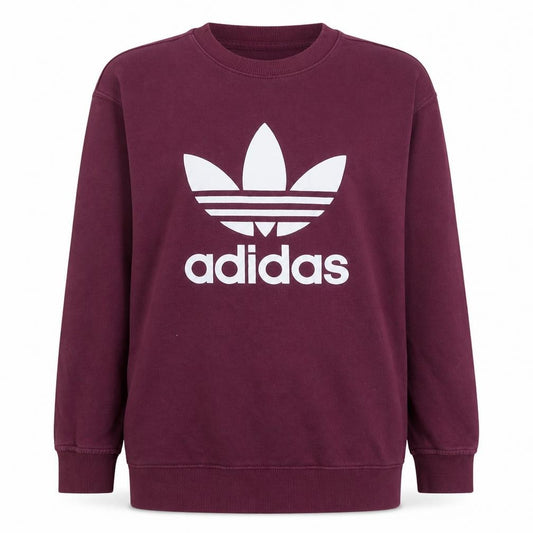 Adidas Womens Burgundy Crew Neck Sweatshirt UK 6 Logo Pullover