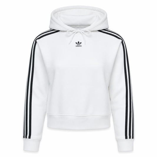 Adidas Women White Cropped Hoodie Size S Hooded Pullover