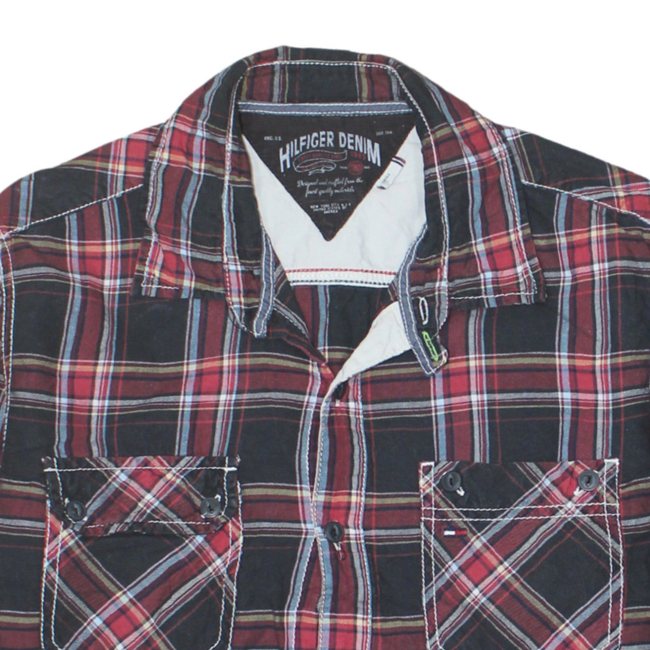 Tommy Hilfiger Men's Red Plaid Long Sleeve Cotton Button-Up Shirt Size L