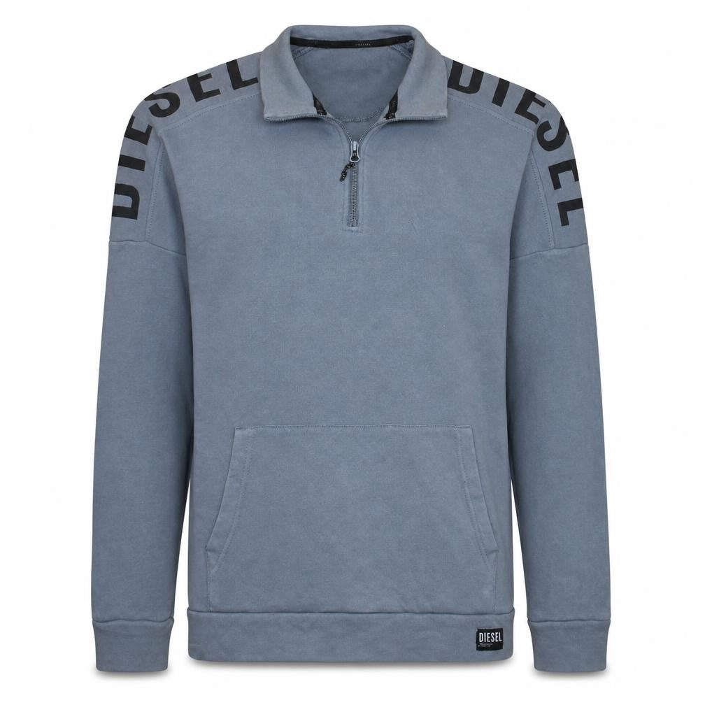 Diesel Mens Grey XL 1/4 Zip Fleece Sweatshirt Logo Pullover