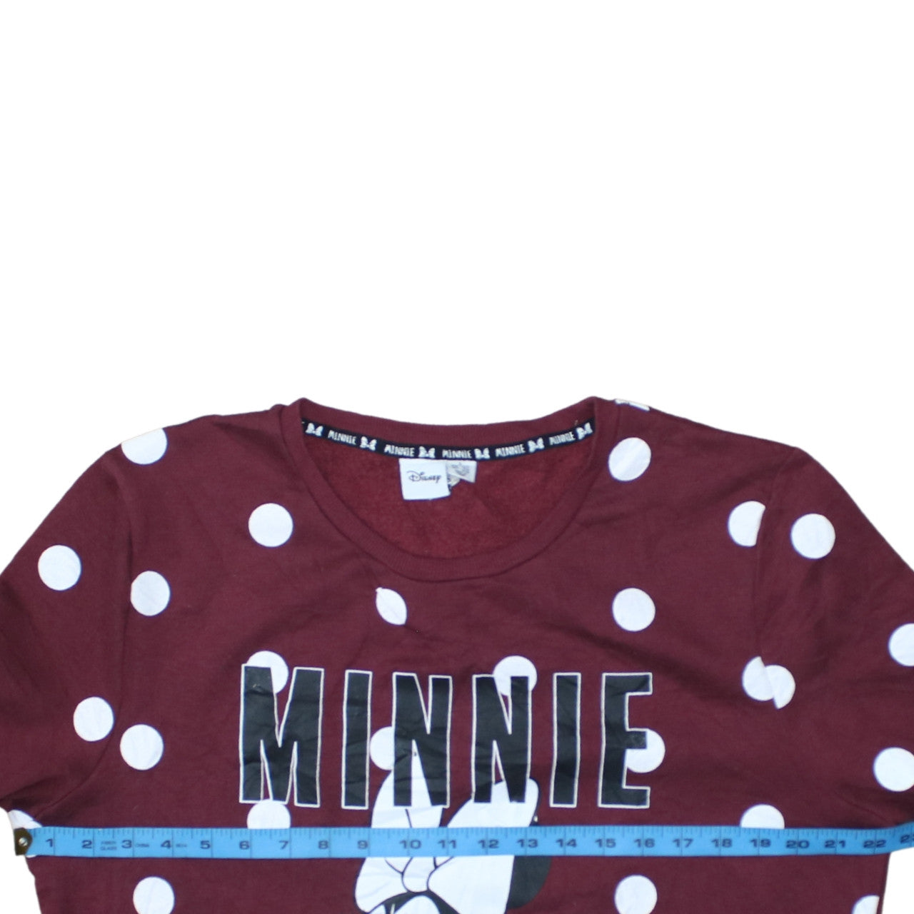 Disney Women Burgundy Polka Dot Minnie Mouse Pullover Sweatshirt Size L