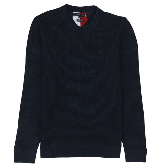 Tommy Hilfiger Men's Blue Cotton Crew Neck Waffle Knit Jumper L