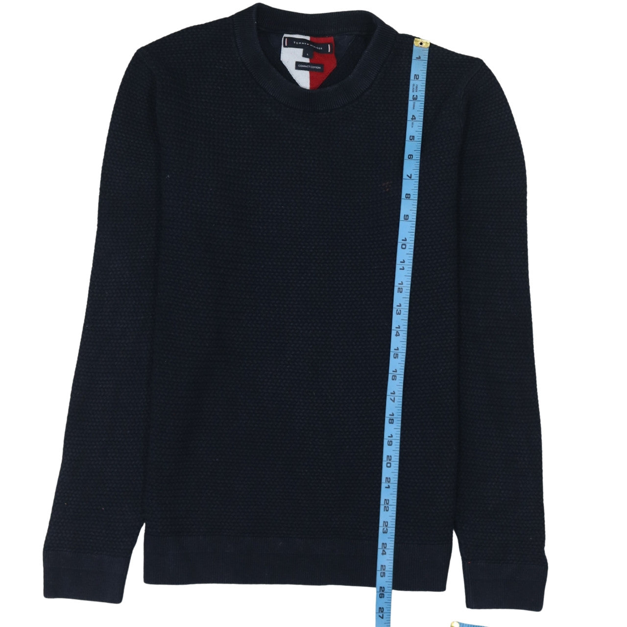 Tommy Hilfiger Men's Blue Cotton Crew Neck Waffle Knit Jumper L