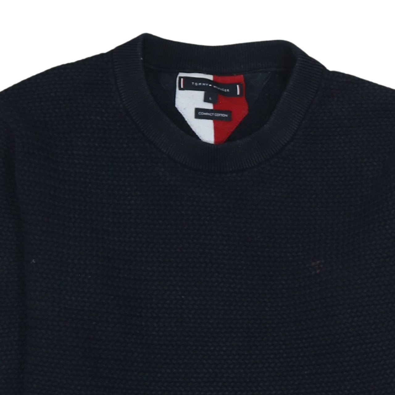 Tommy Hilfiger Men's Blue Cotton Crew Neck Waffle Knit Jumper L