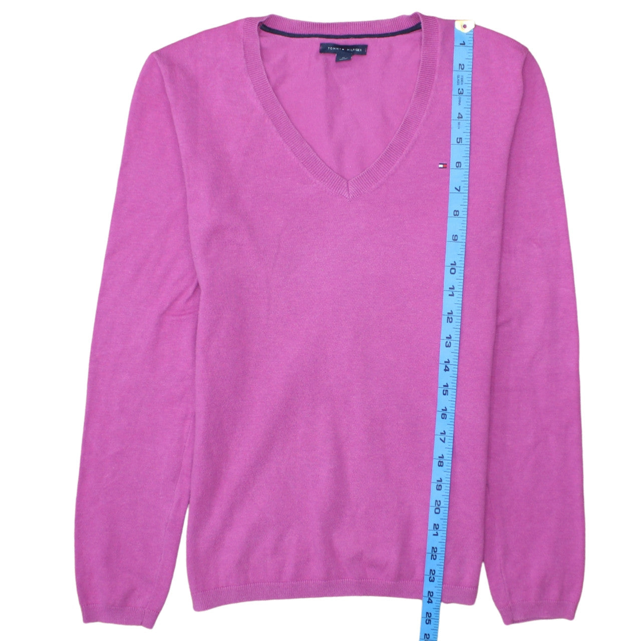 Tommy Hilfiger Women's Pink V-Neck Cotton Jumper Size M