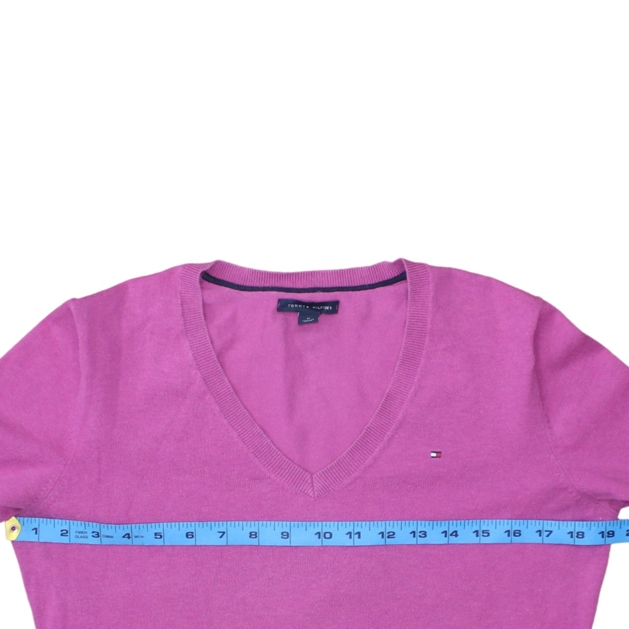 Tommy Hilfiger Women's Pink V-Neck Cotton Jumper Size M