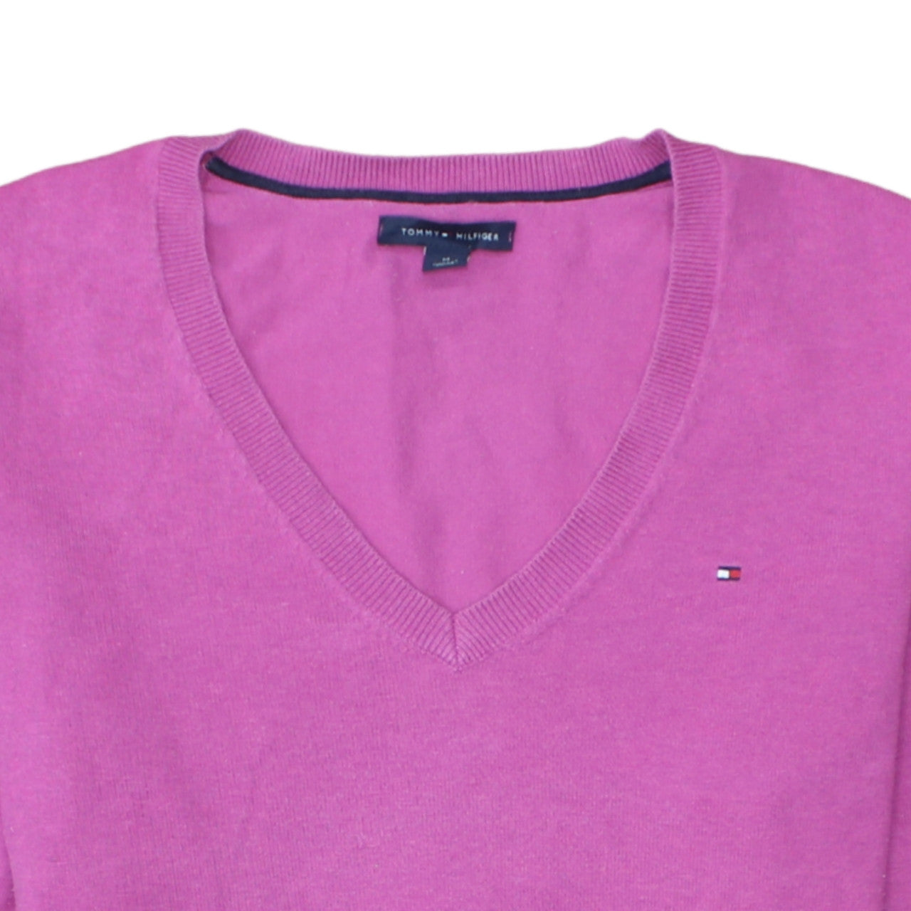 Tommy Hilfiger Women's Pink V-Neck Cotton Jumper Size M