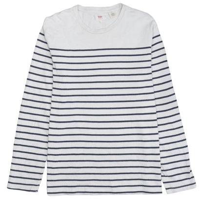 Levi's Women White Blue Striped Long Sleeve Pullover Sweatshirt Size L