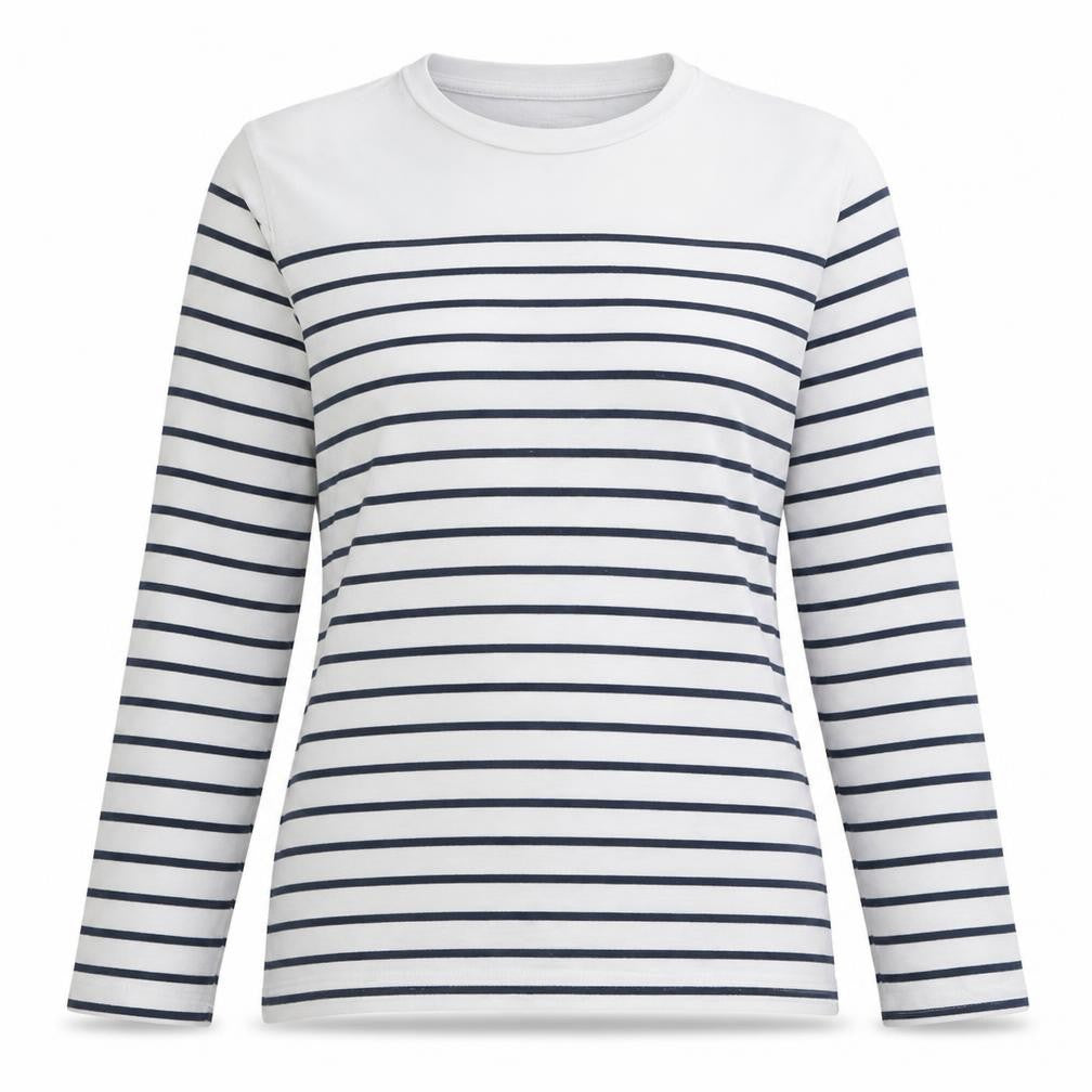 Levi's Women White Blue Striped Long Sleeve Pullover Sweatshirt Size L