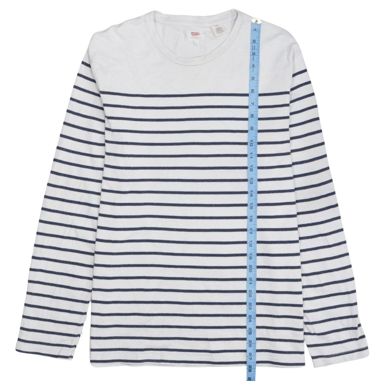 Levi's Women White Blue Striped Long Sleeve Pullover Sweatshirt Size L