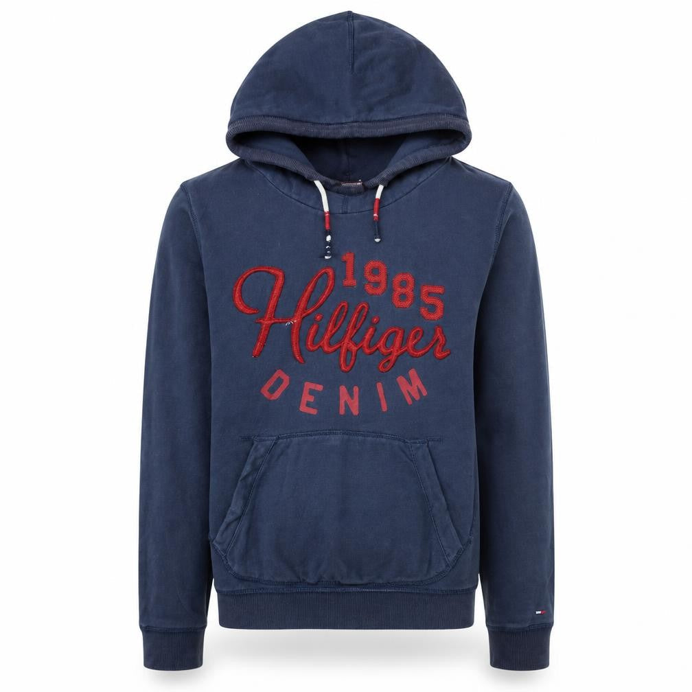Hilfiger Denim Men's Blue Pullover Hoodie S 1985 Embroidered Logo