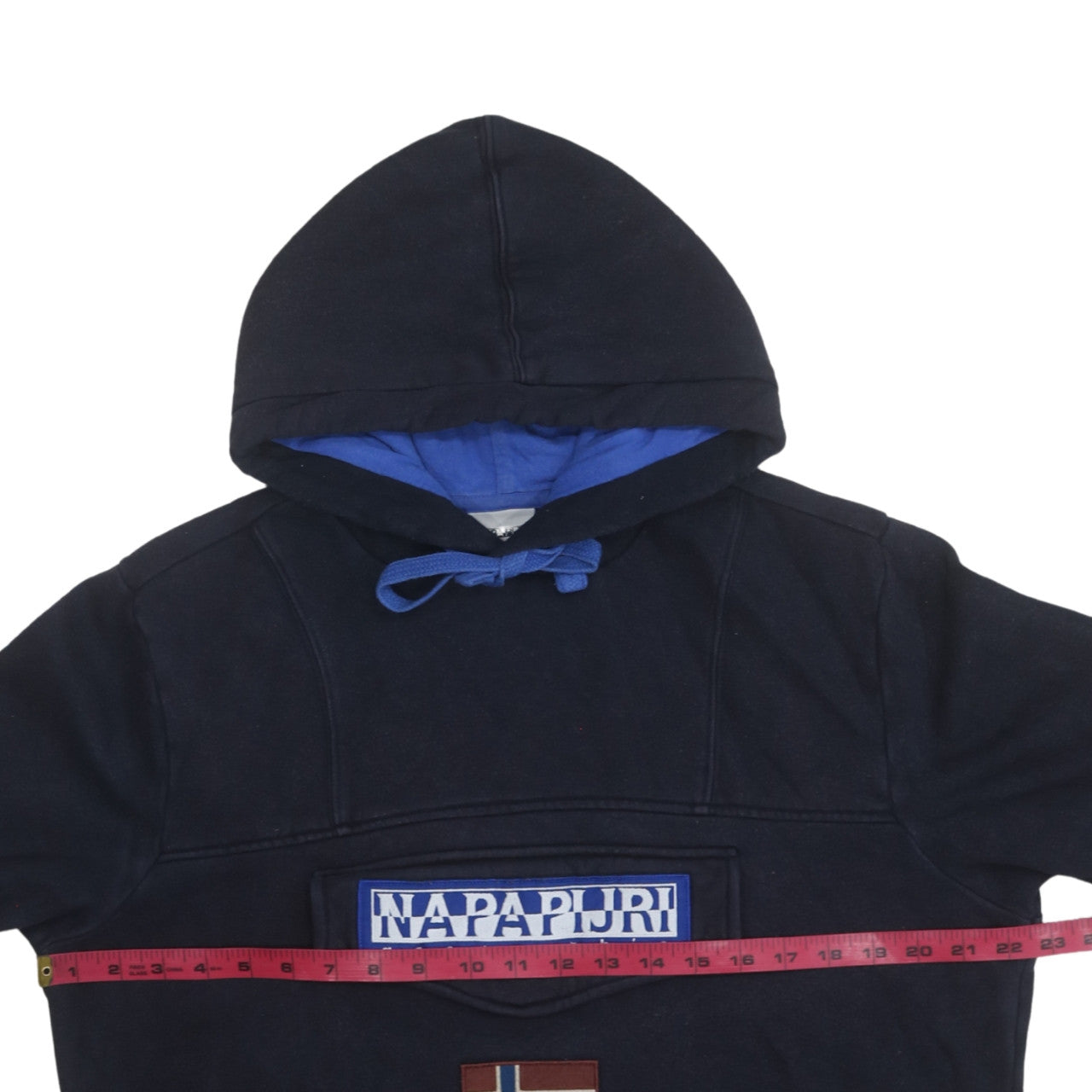 Napapijri Men's Blue Pullover Hoodie L Logo Embroidered Outdoor
