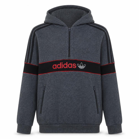 Adidas Boys Grey 15-16 Years Pullover Hoodie 1/4 Zip Fleece Sweatshirt