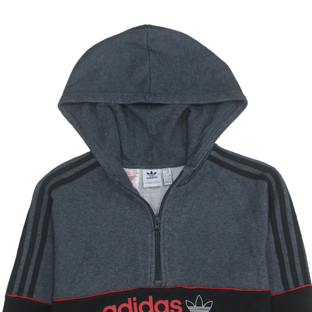 Adidas Boys Grey 15-16 Years Pullover Hoodie 1/4 Zip Fleece Sweatshirt