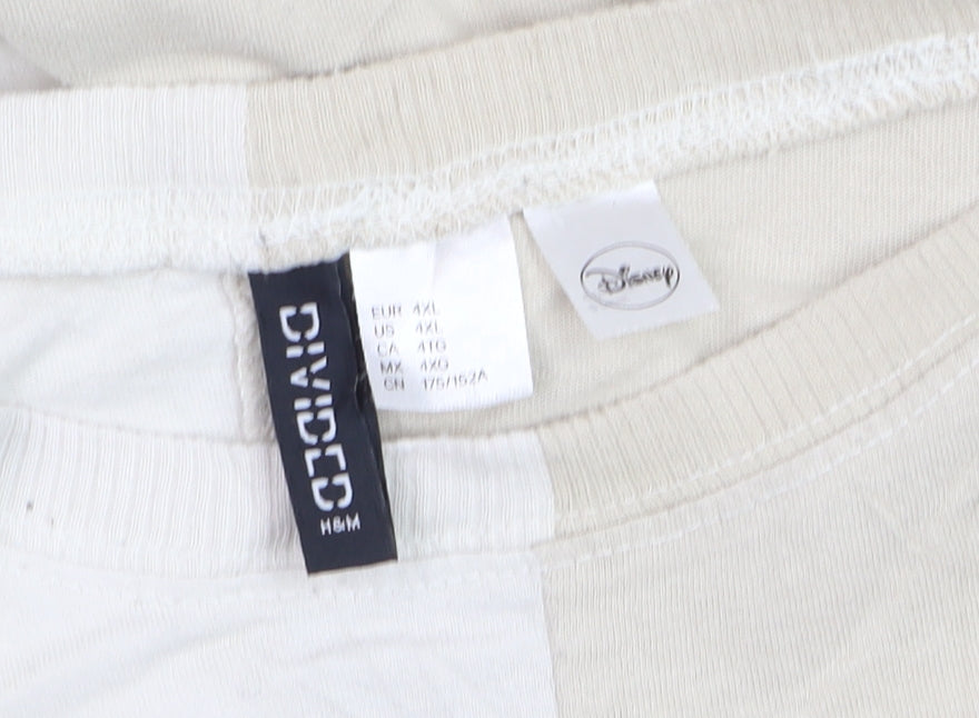 H&M Women Beige Mickey Mouse Graphic T-Shirt 4XL Relaxed Fit