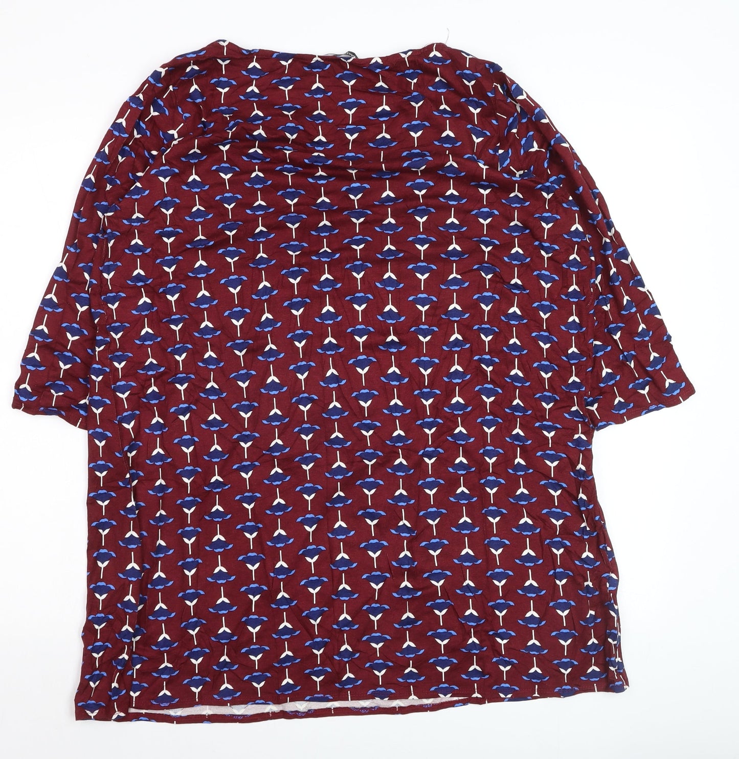 Marina Kaneva Womens Red Floral Tunic Blouse Size 18 Plus 3/4 Sleeve