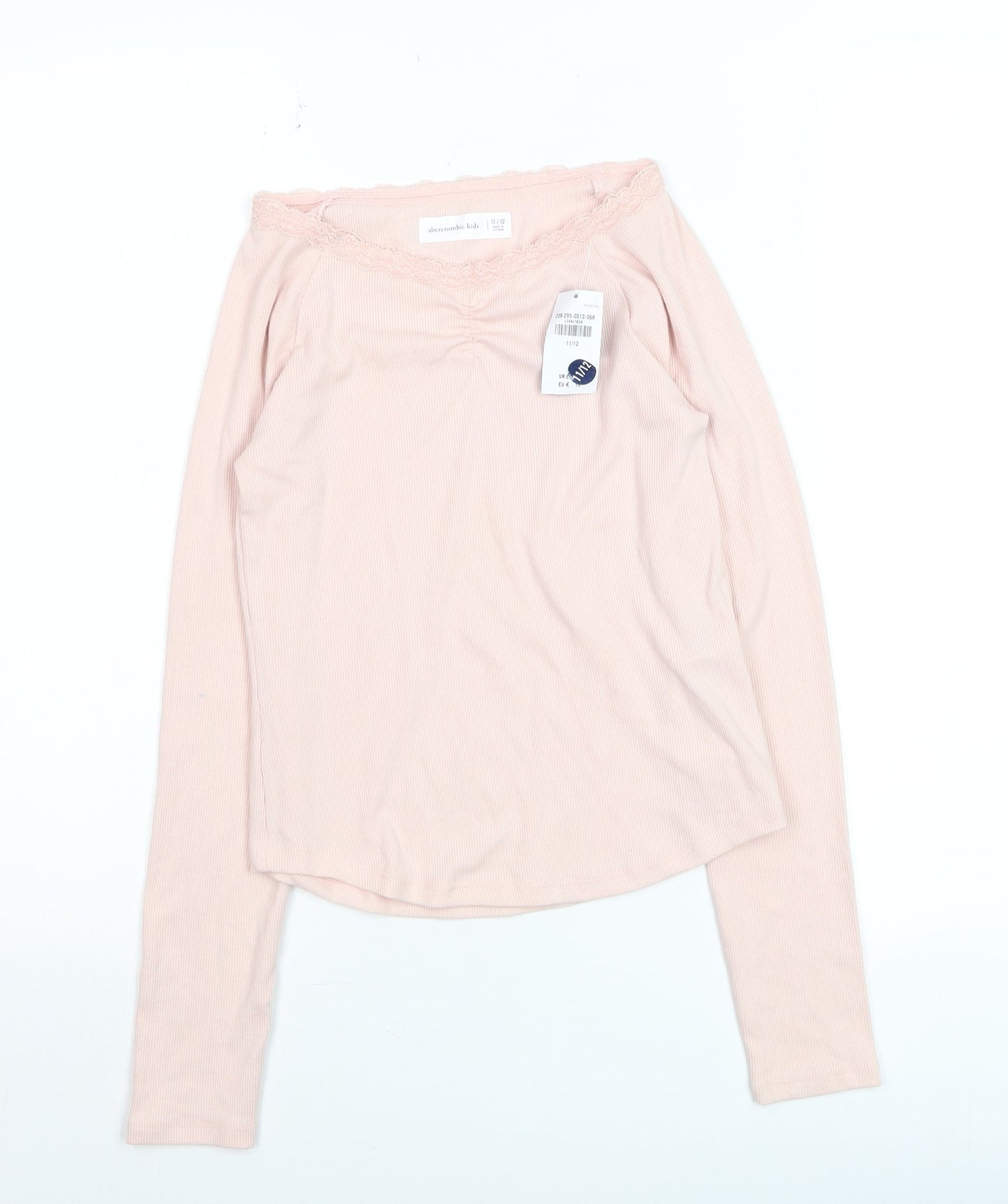 Abercrombie & Fitch Kids Girls Light Pink Long Sleeve Lace Trim Ribbed Top Size 11-12