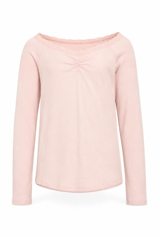 Abercrombie & Fitch Kids Girls Light Pink Long Sleeve Lace Trim Ribbed Top Size 11-12