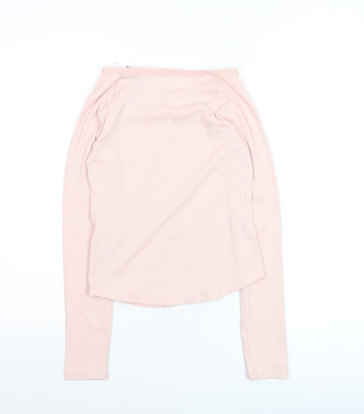 Abercrombie & Fitch Kids Girls Light Pink Long Sleeve Lace Trim Ribbed Top Size 11-12
