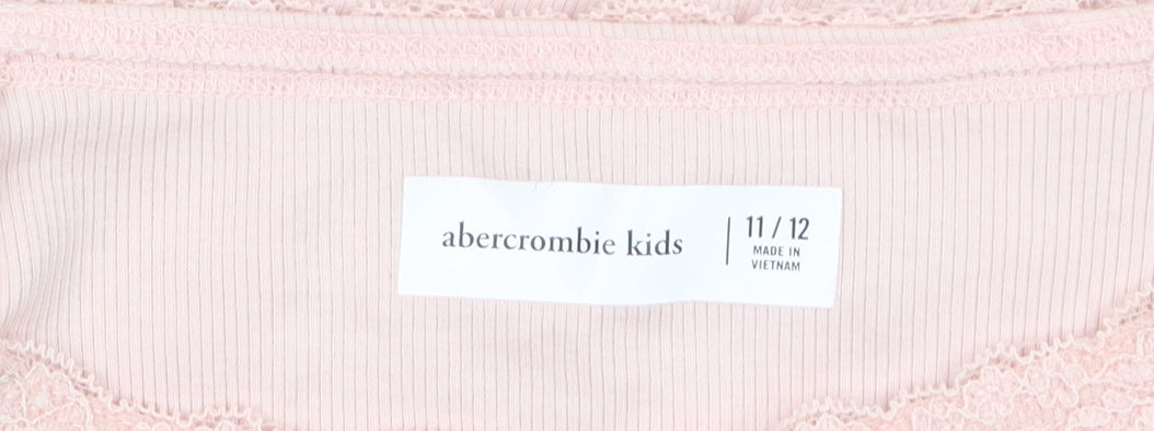 Abercrombie & Fitch Kids Girls Light Pink Long Sleeve Lace Trim Ribbed Top Size 11-12