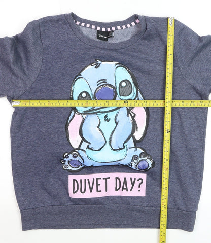Back view of Disney boys’ blue stitch sweatshirt medium pullover graphic print