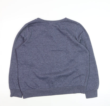 Close-up detail of Disney boys’ blue stitch sweatshirt medium pullover graphic print