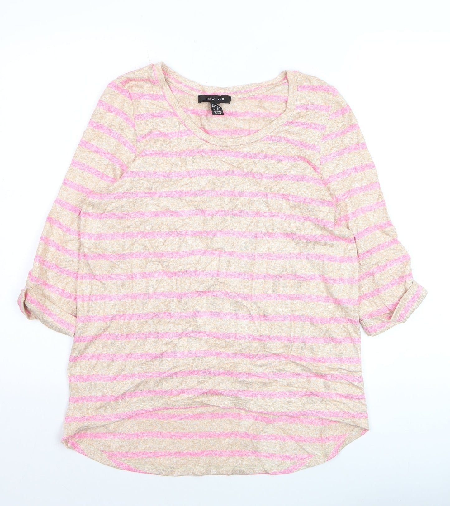 New Look Women Beige Pink Striped Pullover Jumper Size 12
