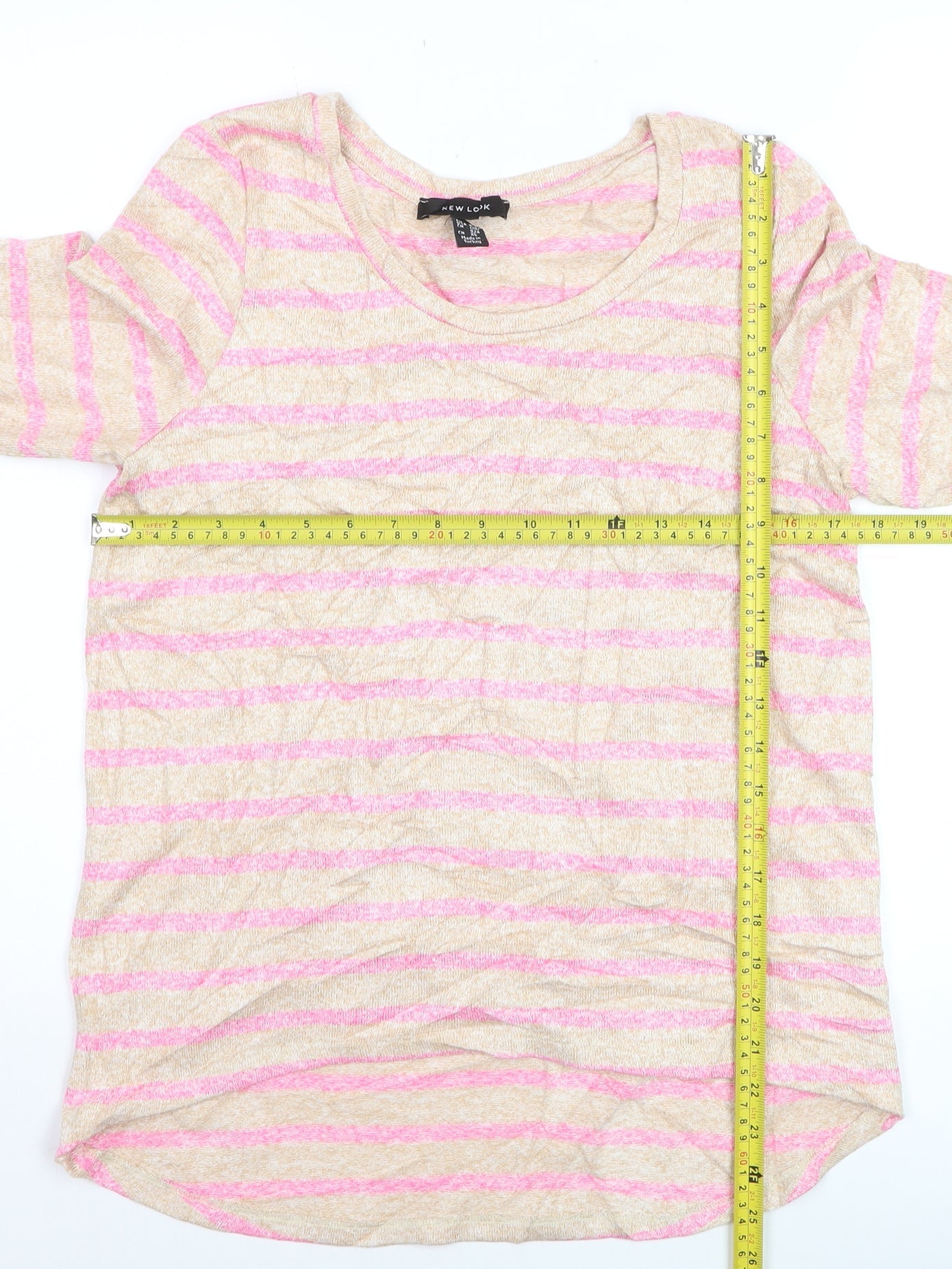 New Look Women Beige Pink Striped Pullover Jumper Size 12