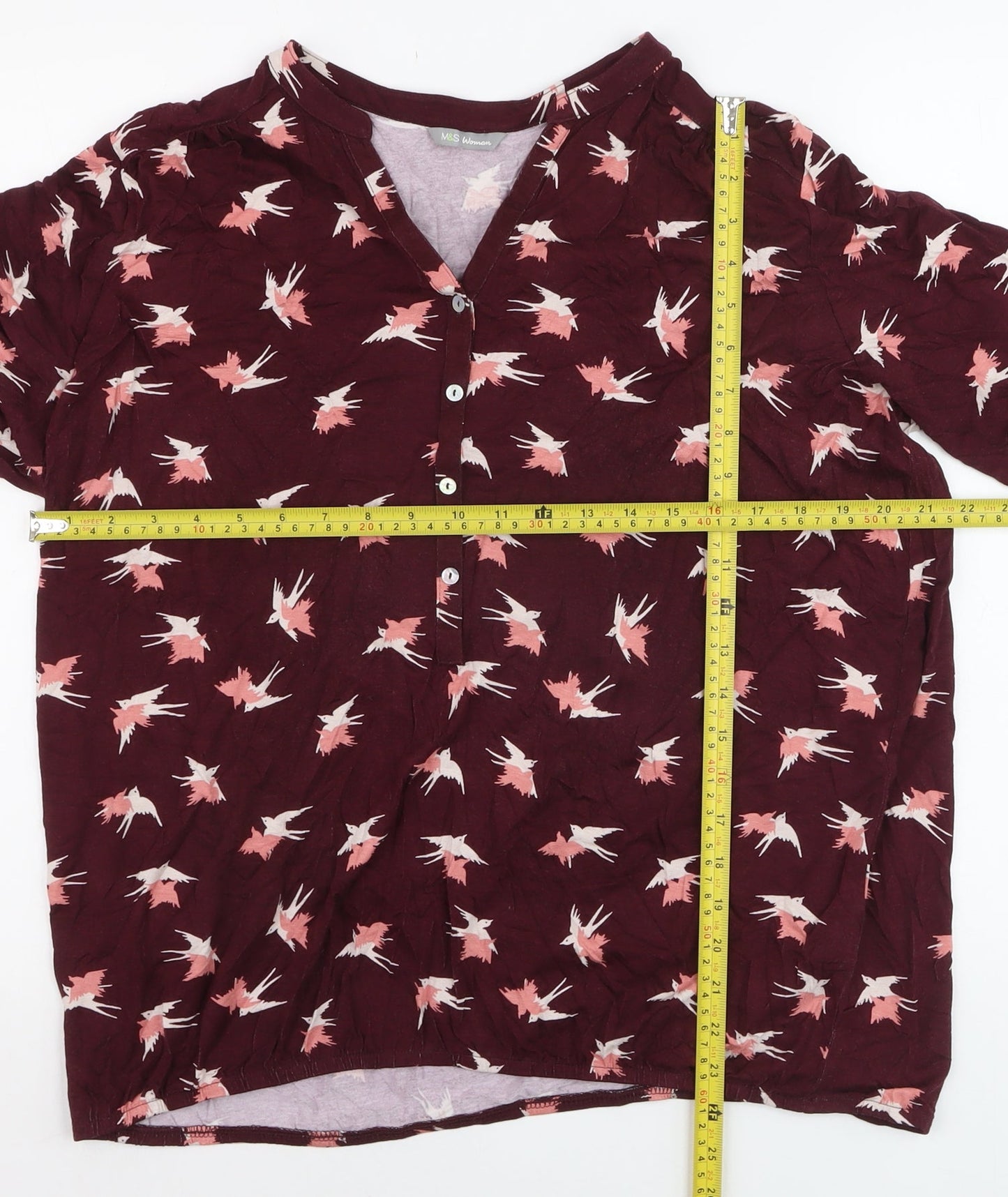 Marks and Spencer Women’s Red Bird Print Viscose Tunic Blouse UK 16