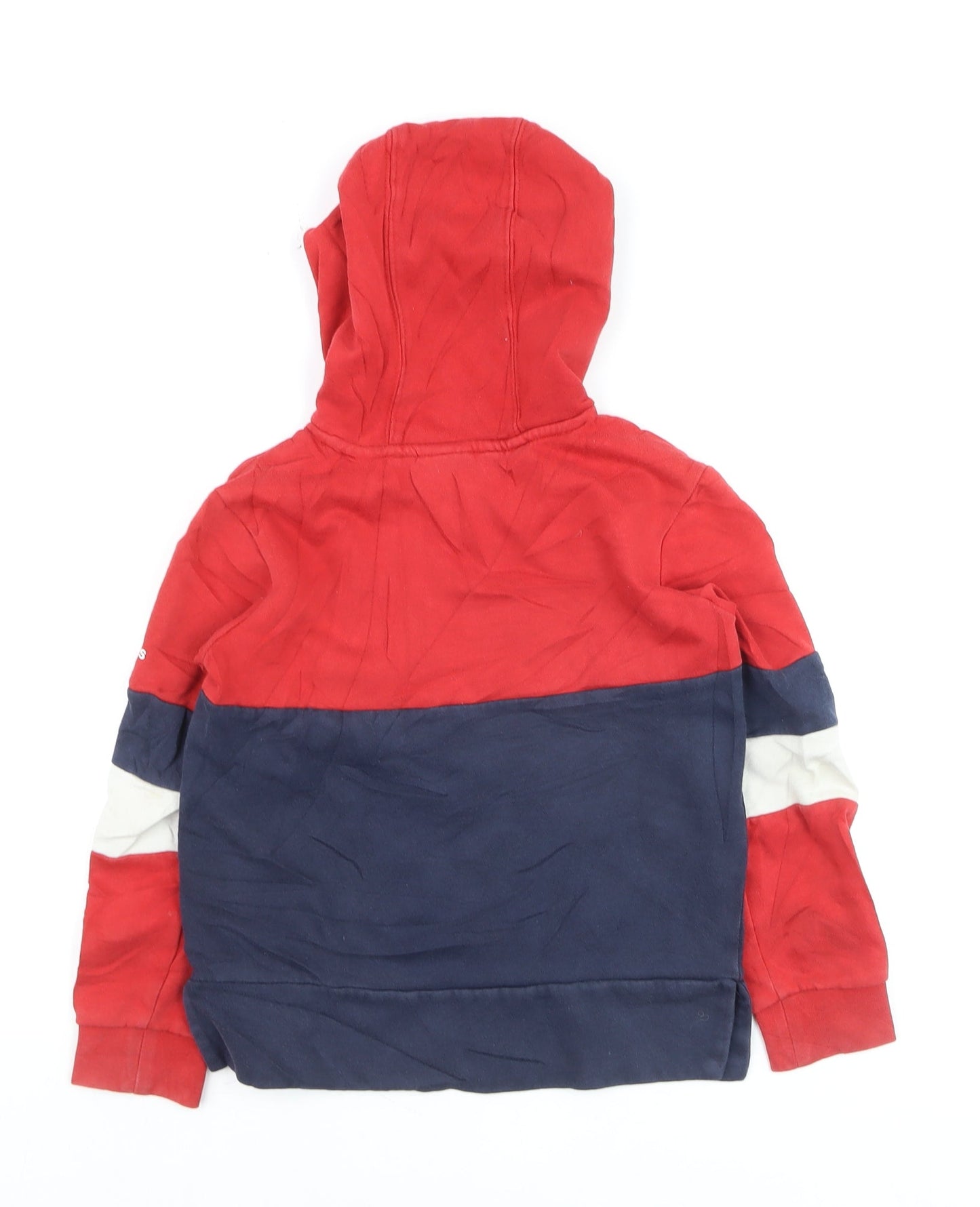 Adidas Boys Red & Navy Pullover Hoodie Size 7-8 Years Colourblock Logo