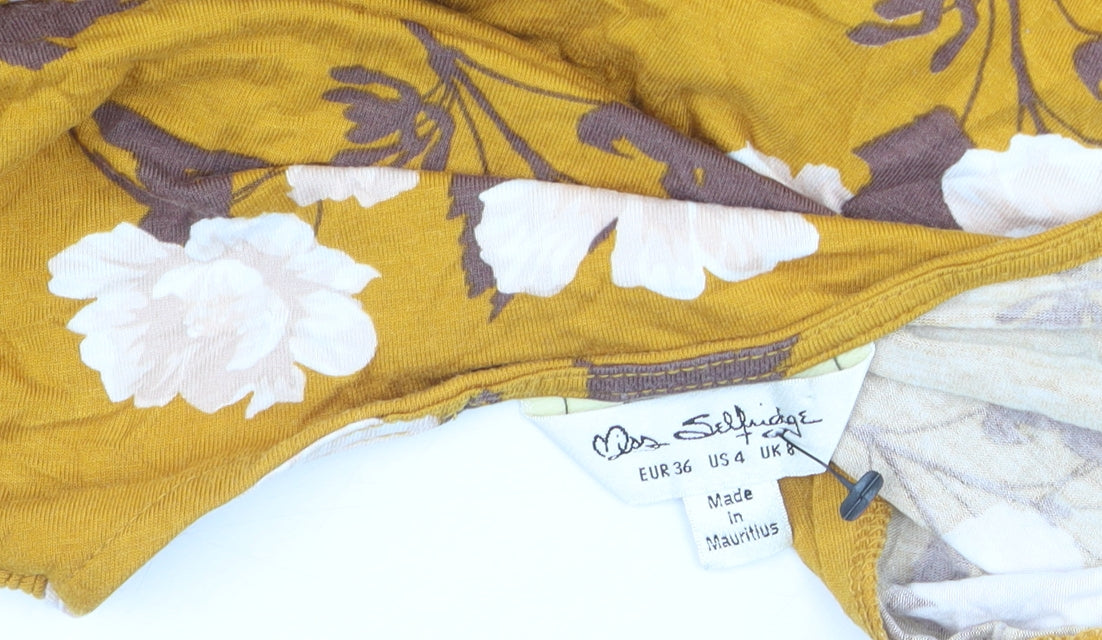 Miss Selfridge Women’s Yellow Floral A-Line Dress Size 8
