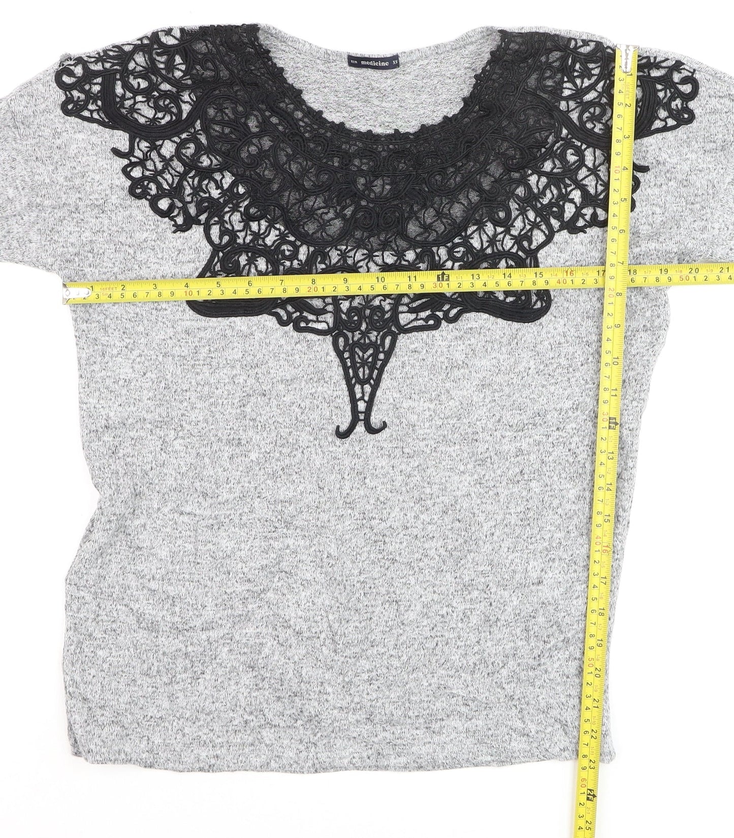 Medicine Women's Grey Lace Detail Long Sleeve Jersey Blouse XS