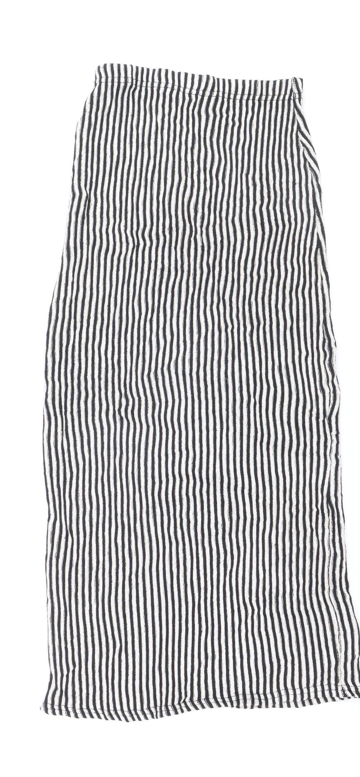 Boohoo Women’s Black White Striped Midi Pencil Skirt Size 8