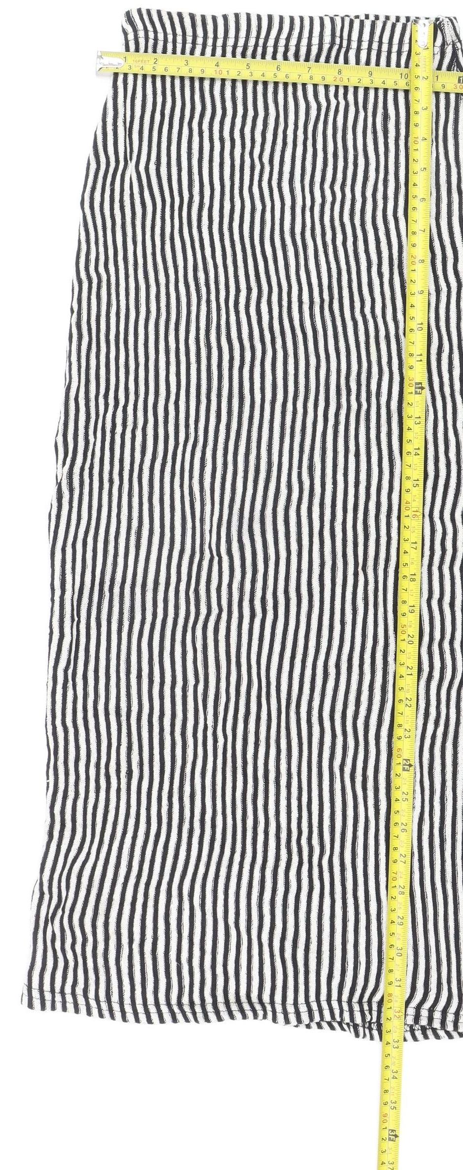 Boohoo Women’s Black White Striped Midi Pencil Skirt Size 8